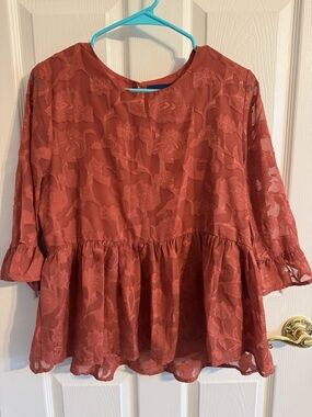 Francesca's Collections Rust Lace Peplum Blouse